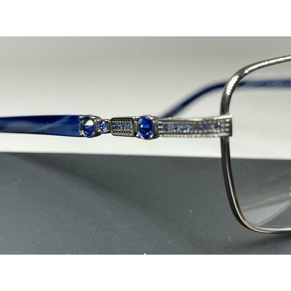 New Titanium220 T220-08 Silver & Blue Eyeglasses w/Swarovski Crystals 54/16/135 - Picture 4 of 5